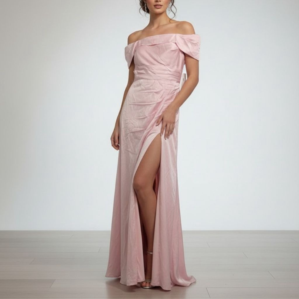 NWT Women's Wear Your Love Pastel Pink Off-Shoulder Formal Gown Maxi Dress M